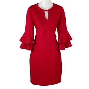 Shoshanna Red Textured Keyhole Bell Sleeve Sheath Dress 6 K26